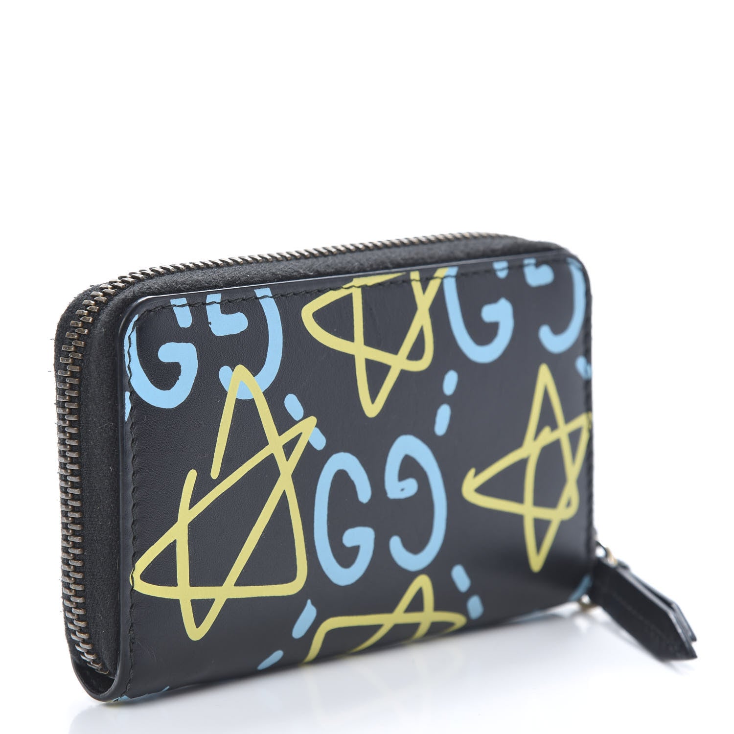 Gucci Calfskin GucciGhost Zip Around Card Case Black New Acquamarine 3 of 9