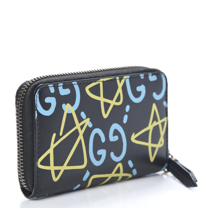 Gucci Calfskin GucciGhost Zip Around Card Case Black New Acquamarine 3 of 9