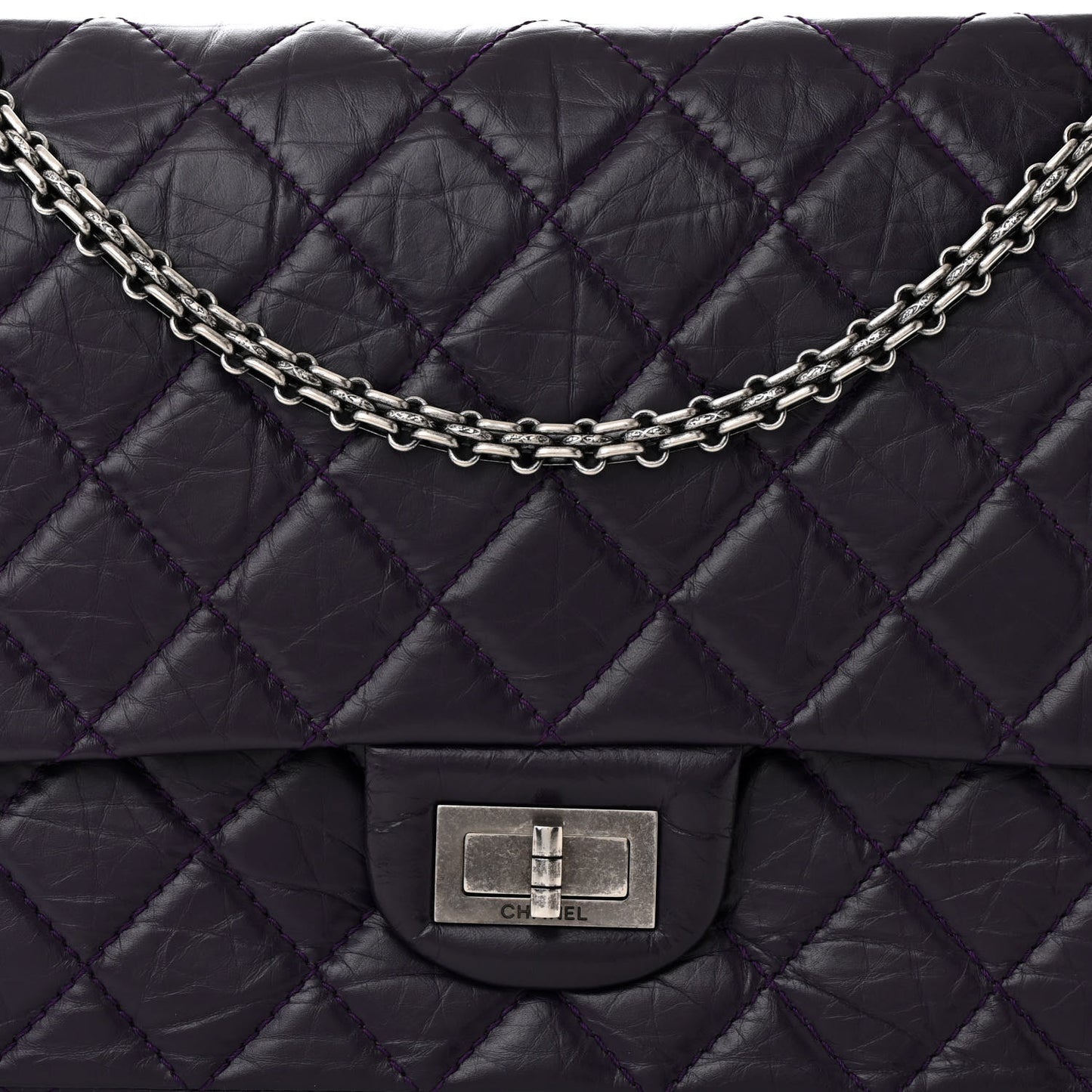 Aged Calfskin Quilted 2.55 Reissue 227 Flap Dark Purple