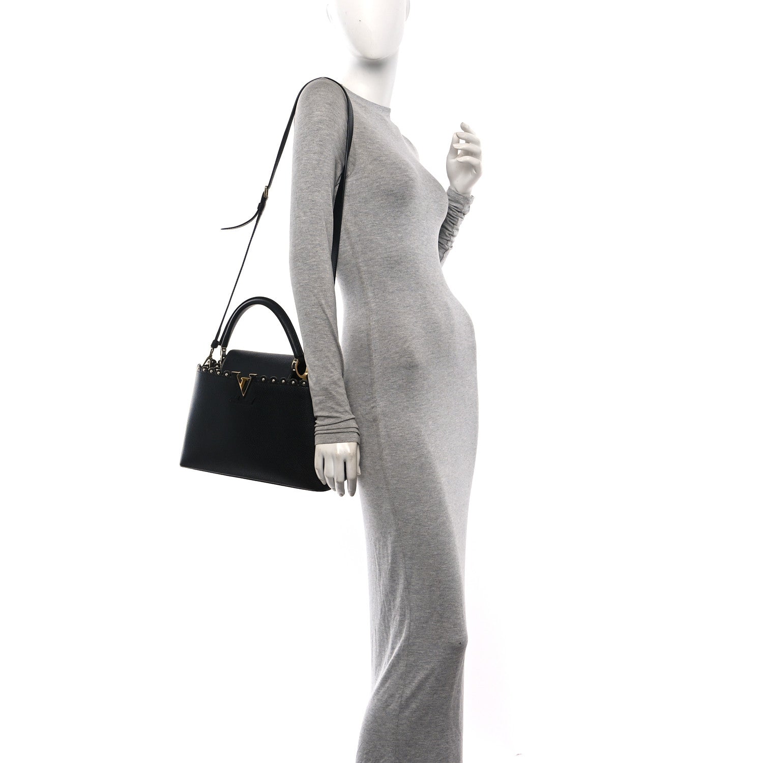 Louis Vuitton Taurillon Studded Capucines PM Black 2 of 9