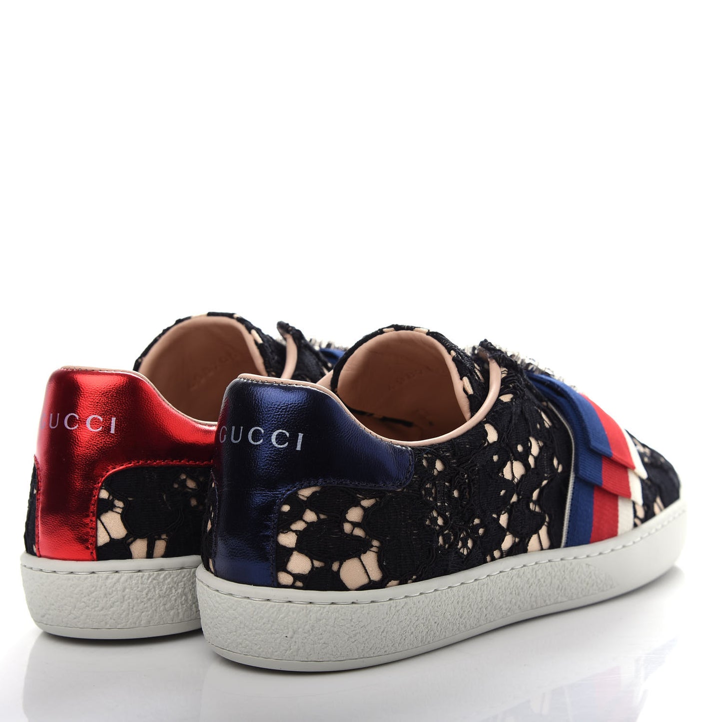 Lace Crystal Sylvie Web Flower Leaf Womens Ace Sneakers 35.5 Black Tan Beige
