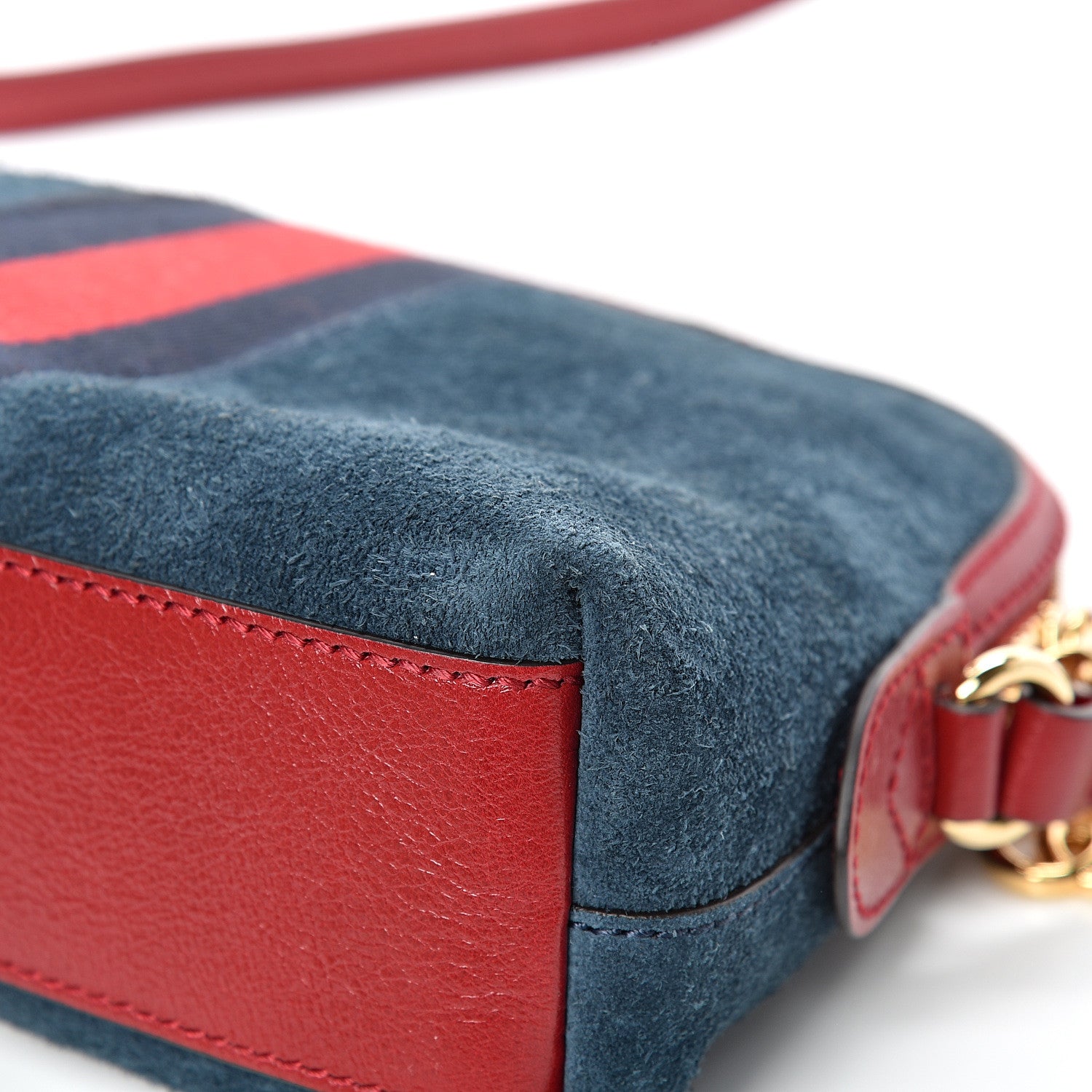 Gucci Suede Calfskin Web Small Ophidia Dome Shoulder Bag New Blue Romantic Cherry 10 of 13