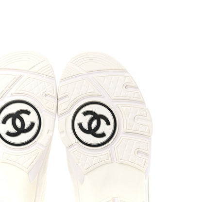 Chanel Suede Calfskin Fabric CC Sneakers 40 White 6 of 9