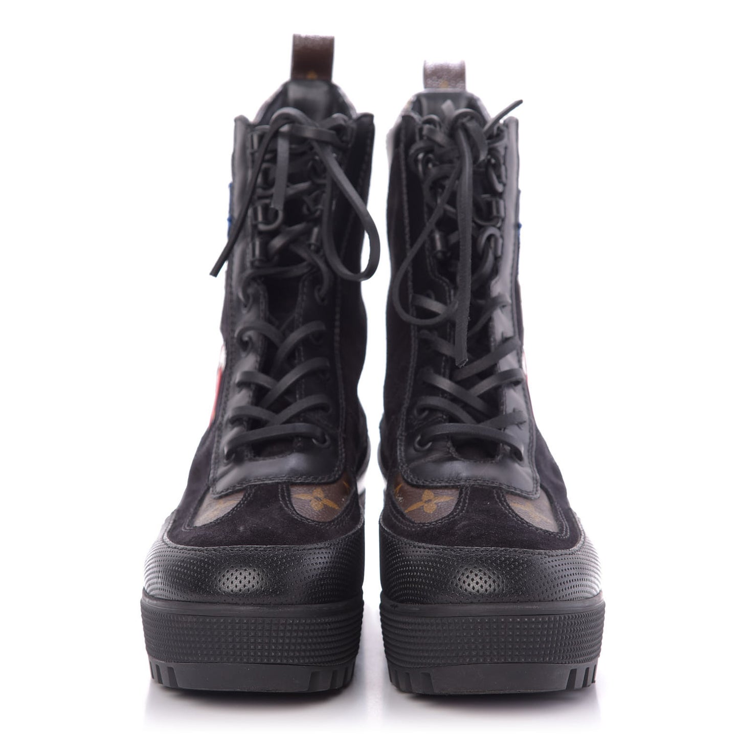 Suede Calfskin Monogram LV Black Heart Laureate Platform Desert Boots 37.5 Black