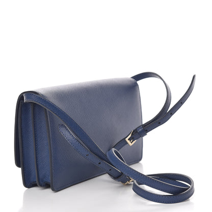 Prada Saffiano Lux Flap Wallet with Strap Bleuette 3 of 10