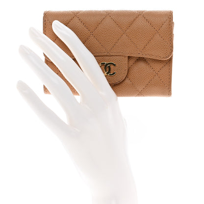 Chanel Caviar Quilted Flap Card Holder Wallet Beige 2 of 9