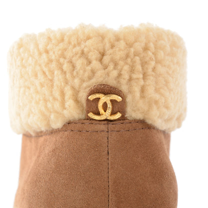 Chanel Shearling Suede Calfskin Lace Up Ankle Boots 37 Brown Beige 8 of 8