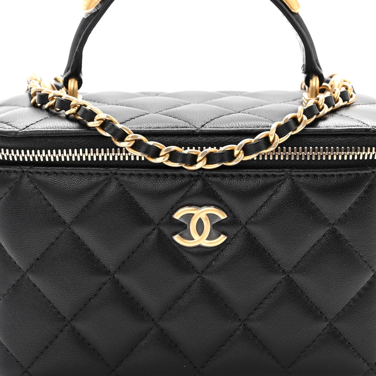 Chanel Lambskin Quilted Metal Small Top Handle Vanity Case With Chain Black 14 of 19