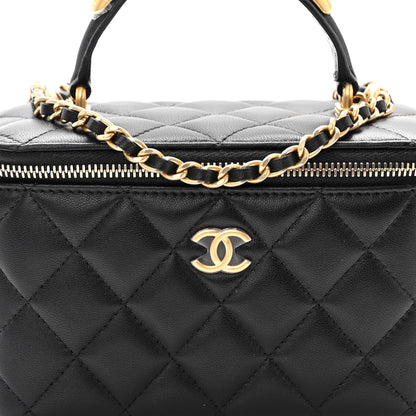 Chanel Lambskin Quilted Metal Small Top Handle Vanity Case With Chain Black 14 of 19