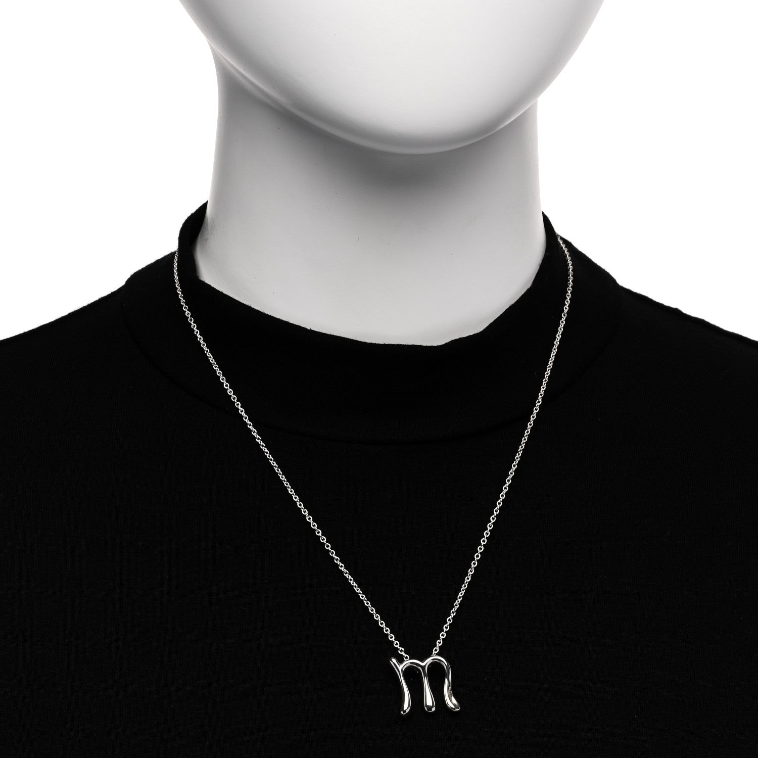 Tiffany Sterling Silver Elsa Peretti Letter M Pendant Necklace 2 of 6