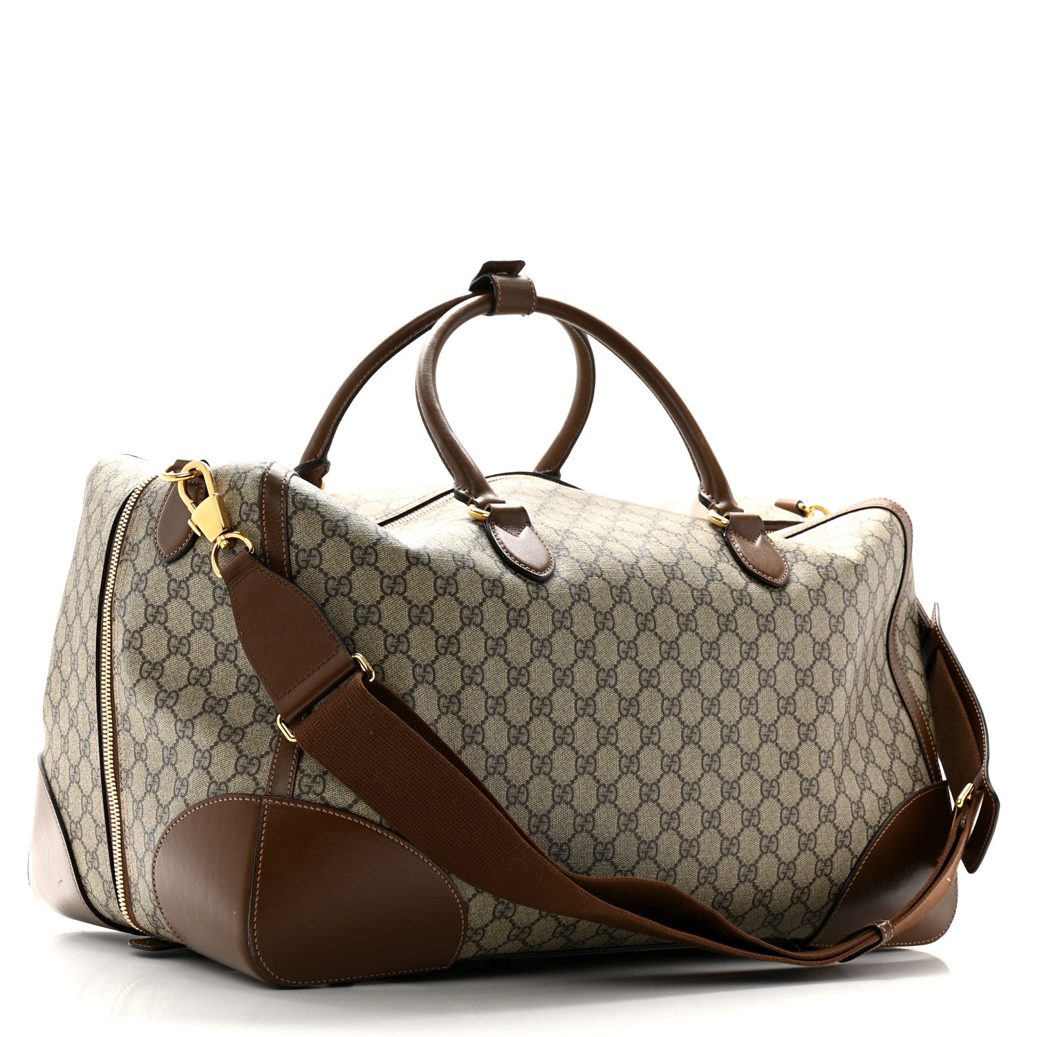 Gucci GG Supreme Monogram Azalea Calfskin Retro Interlocking G Large Duffle Bag Beige Ebony Brown Sugar 2 of 15