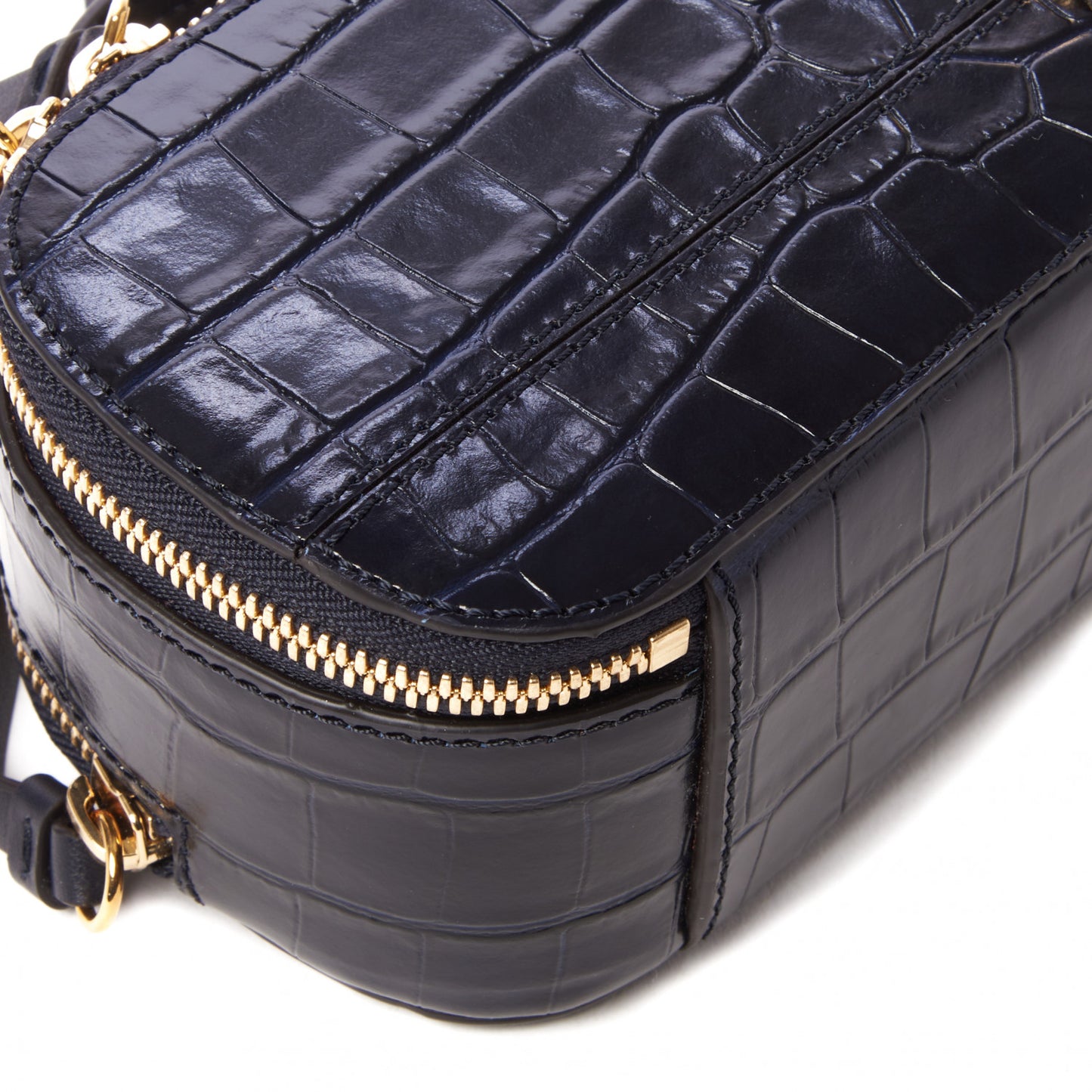 Calfskin Crocodile Embossed Mini C Vanity Bag Full Blue