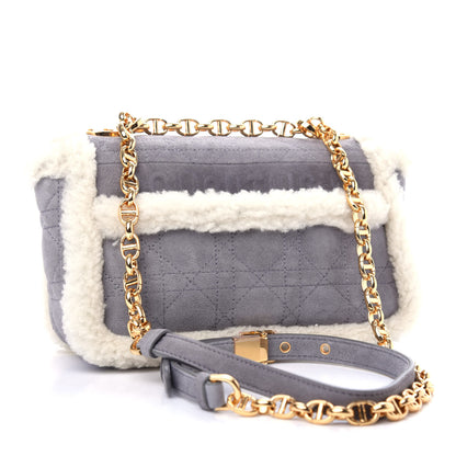 Christian Dior Shearling Sheepskin Wool Cannage Small Caro Bag Gray 3 of 9