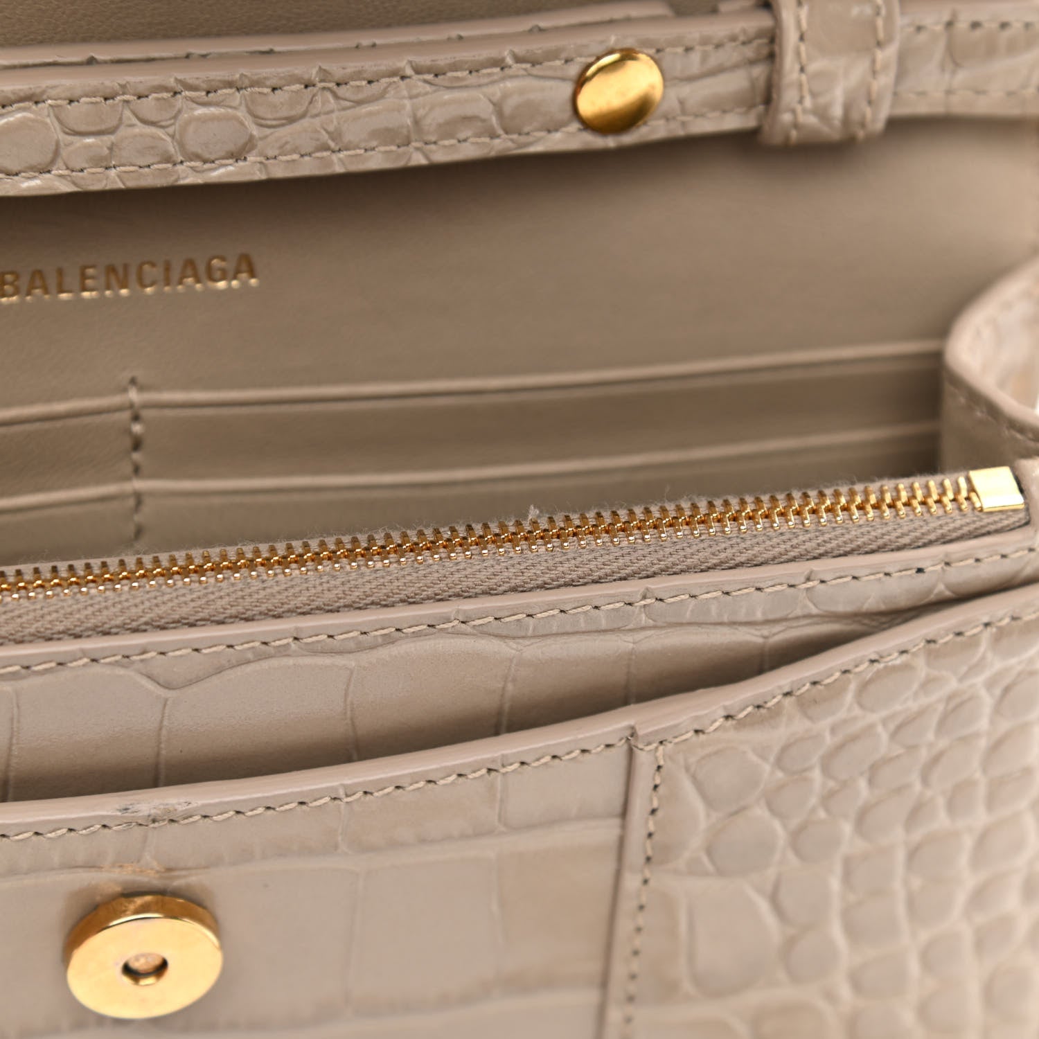 Balenciaga Shiny Calfskin Crocodile Embossed Hourglass Chain Bag Taupe 11 of 11