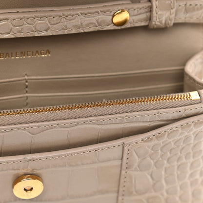 Balenciaga Shiny Calfskin Crocodile Embossed Hourglass Chain Bag Taupe 11 of 11