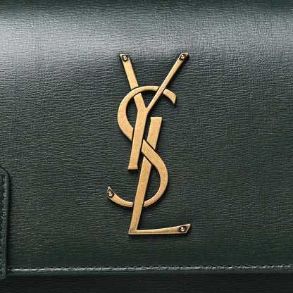 Saint Laurent Smooth Calfskin Medium Monogram Sunset Satchel Dark Green 8 of 10