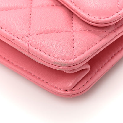 Chanel Lambskin Quilted Chain Handle Round Wallet On Chain WOC Pink 16 of 19