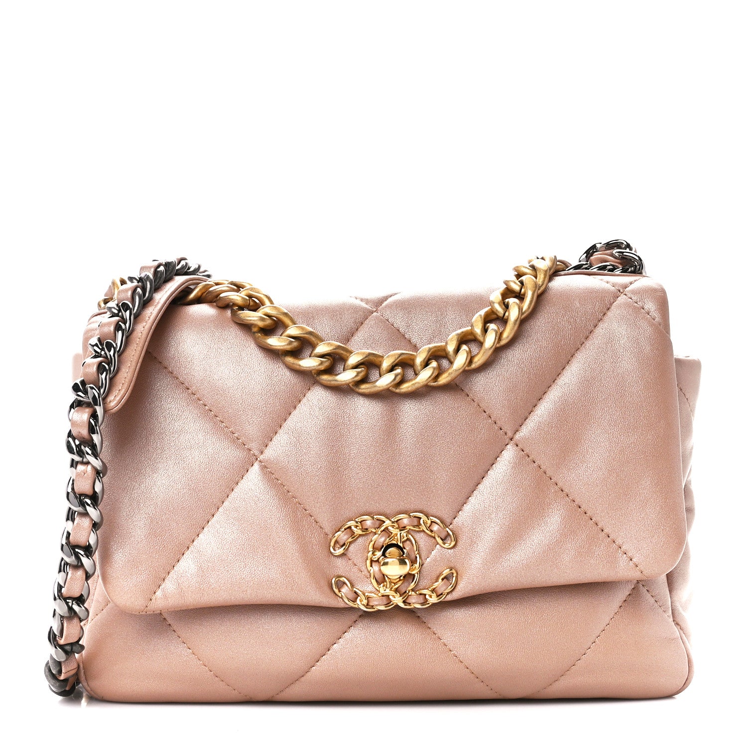 Chanel Shiny Lambskin Quilted Medium Chanel 19 Flap Beige 1 of 10