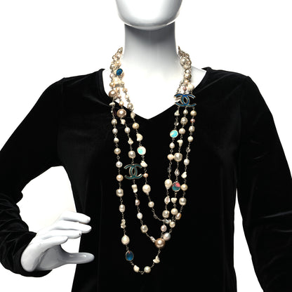 Chanel Pearl Beaded Enamel CC Long Necklace Gold Multicolor 2 of 5