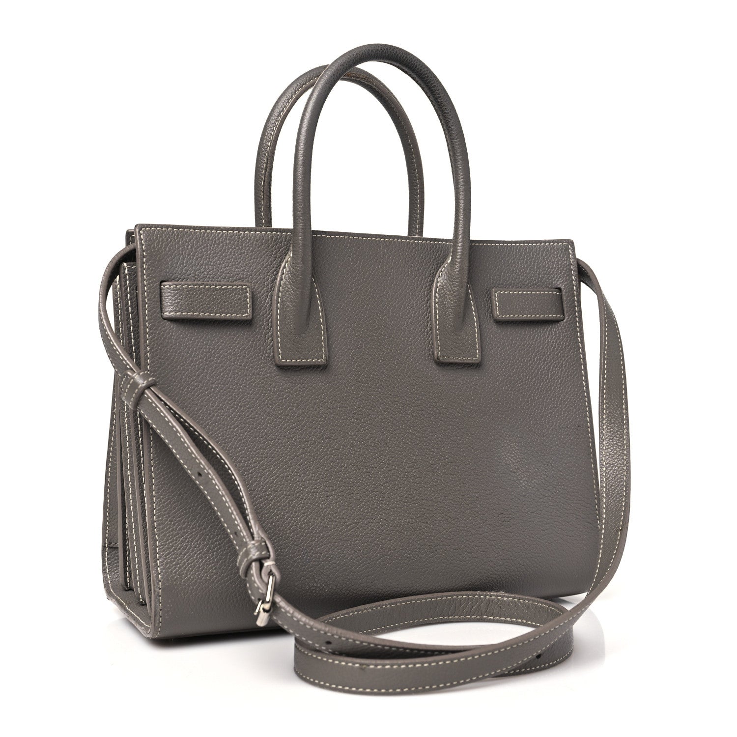 Saint Laurent Grained Calfskin Topstich Baby Sac De Jour Grey 4 of 15