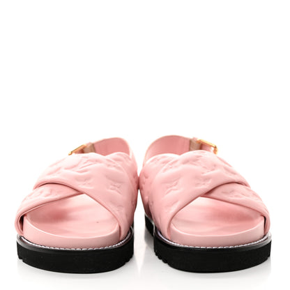 Louis Vuitton Lambskin Monogram Embossed Paseo Flat Comfort Sandals 37 Rose Clair 2 of 9