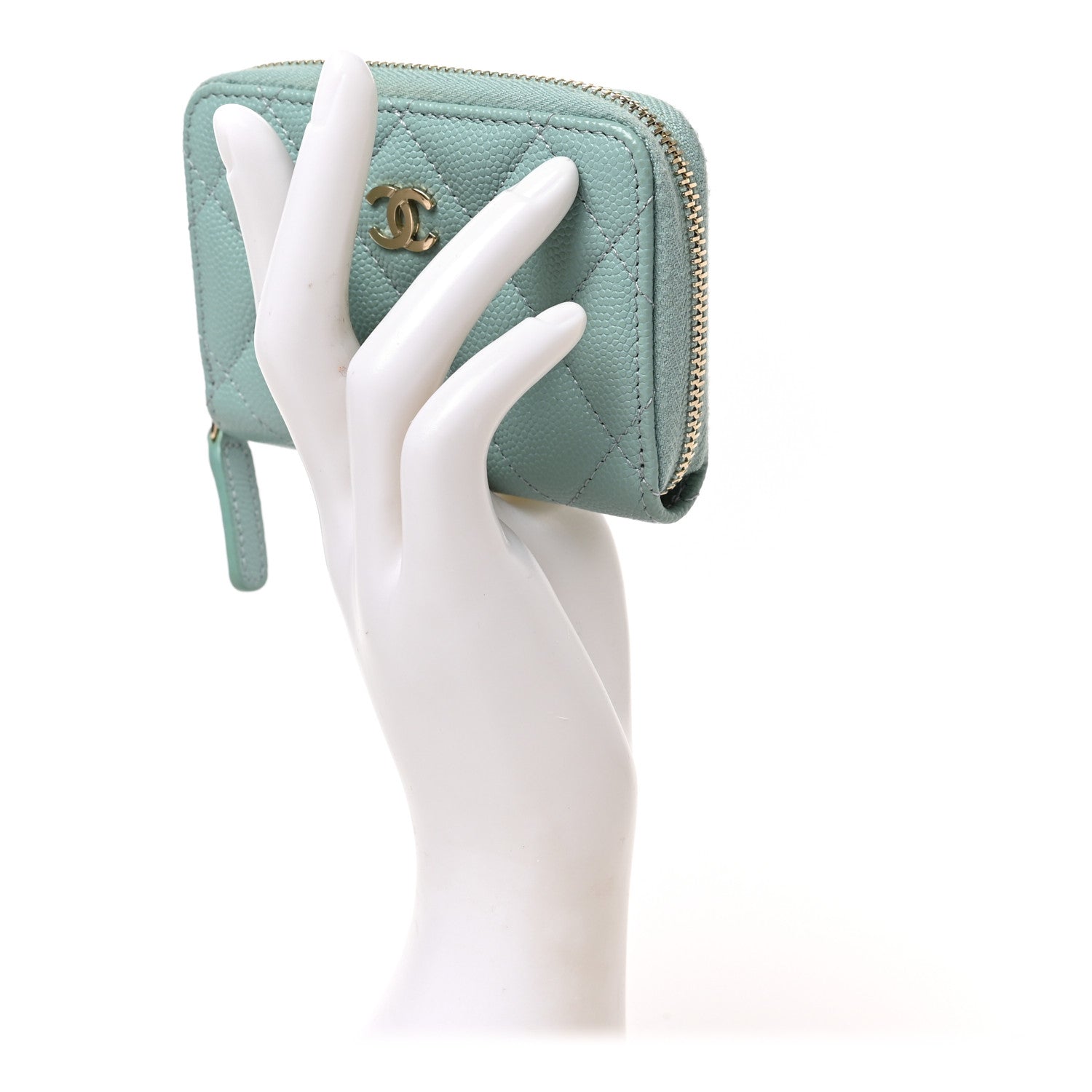 Chanel Caviar Quilted Zip Coin Purse Light Blue 4 of 14