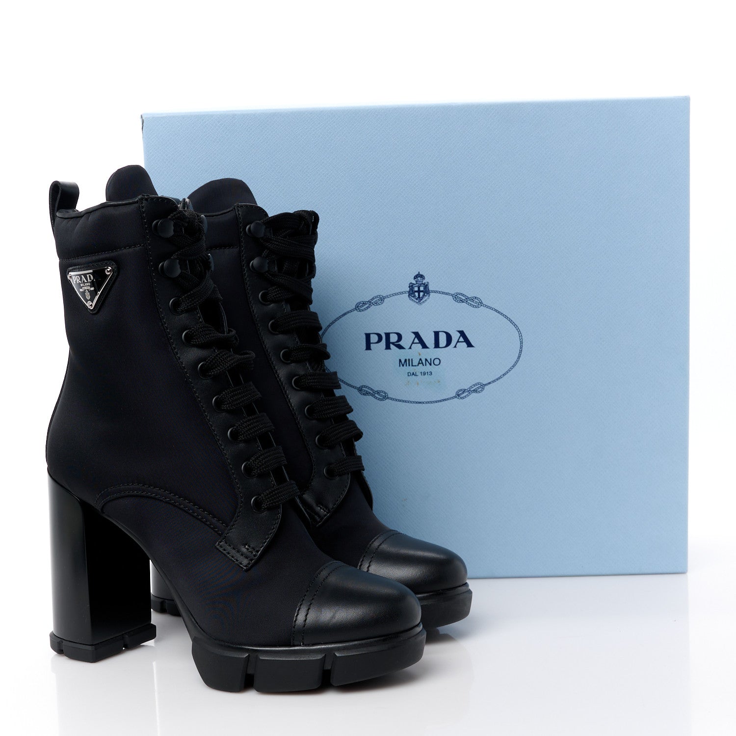 Prada Spazzolato Re-Nylon Metal Triangle Logo 110mm Ankle Boots 37 Black 9 of 9