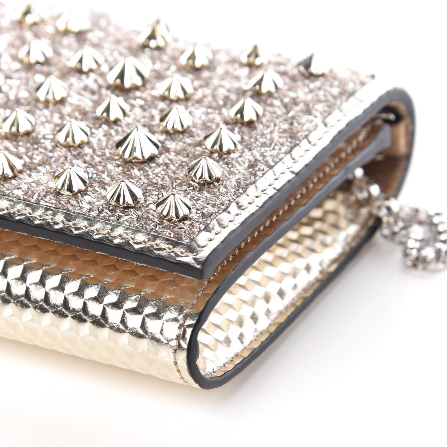 Patent Calfskin Pearl Boudoir Glitter Chain Wallet Platinum