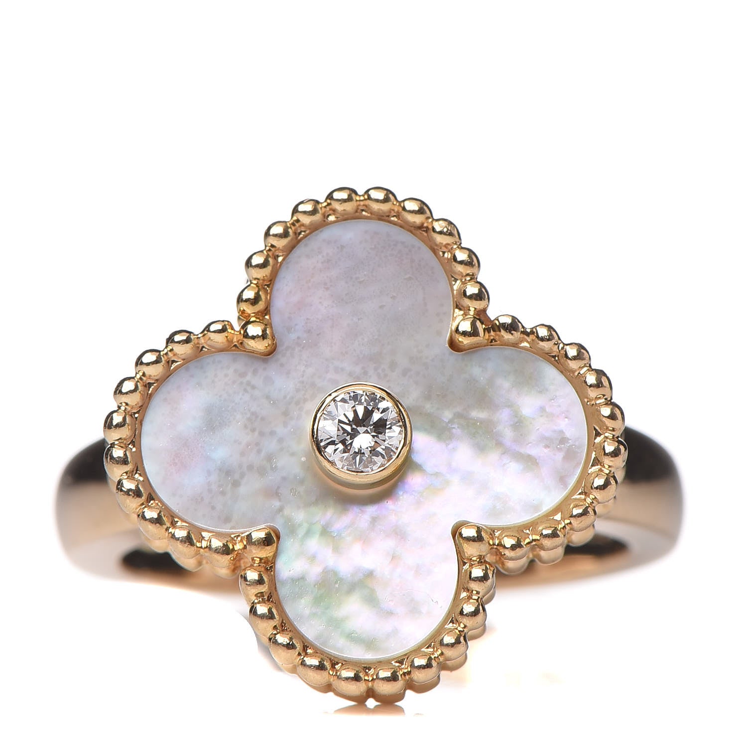 Van Cleef & Arpels 18K Yellow Gold Diamond Mother of Pearl Vintage Alhambra Ring 47 4 1 of 5