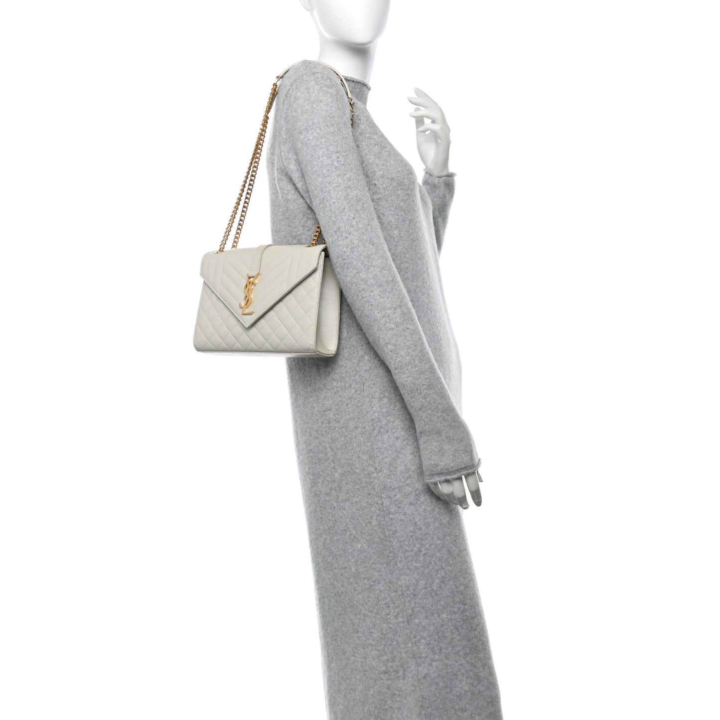 Grain De Poudre Textured Mixed Matelasse Medium Triquilt Monogram Satchel Crema Soft
