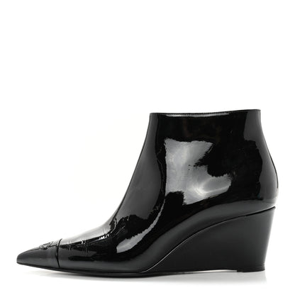 Chanel Patent Wedge Ankle Boots 39 Black 1 of 12