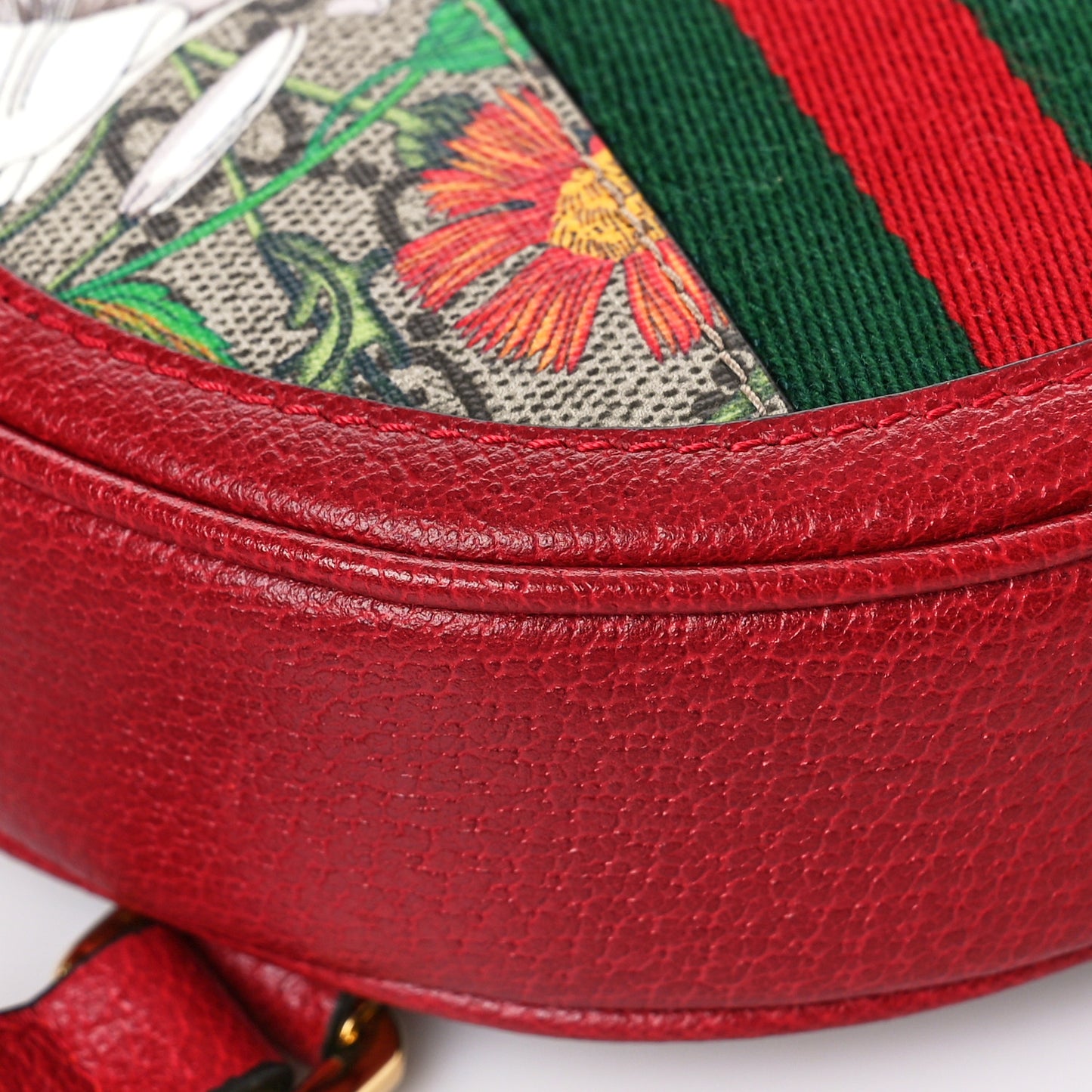 GG Supreme Monogram Web Flora Mini Ophidia Round Backpack Red