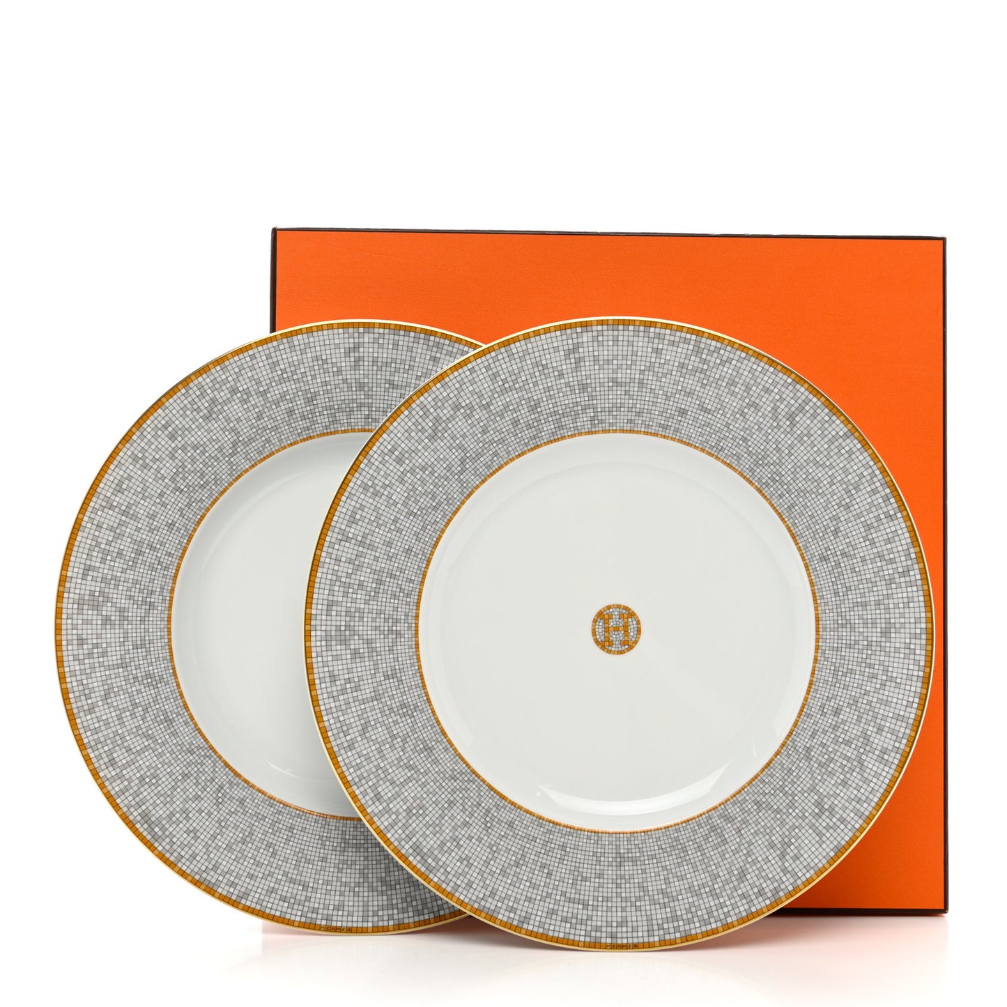Porcelain Mosaique Au 24 Platine Presentation Plate Set of 2 Gold