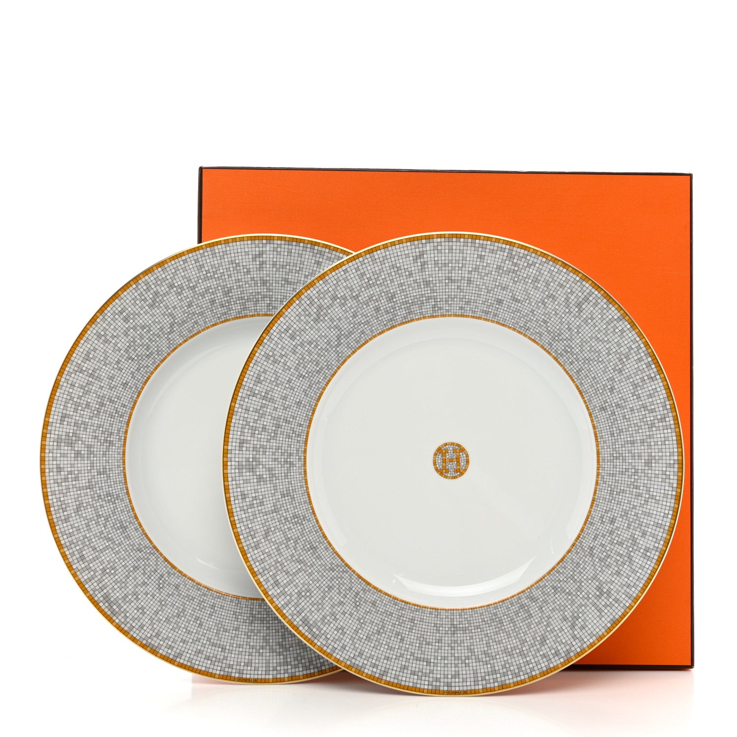 Hermes Porcelain Mosaique Au 24 Platine Presentation Plate Set of 2 Gold 10 of 10