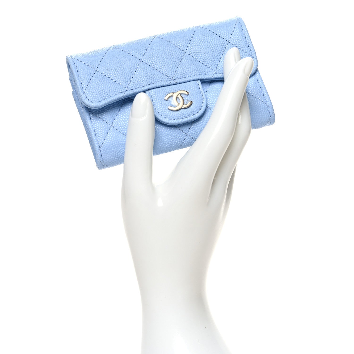 Chanel Caviar Quilted Flap Card Holder Wallet Light Blue 2 of 10