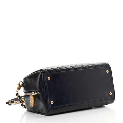 Chanel Glazed Calfskin Chevron Small Bowling Bag Navy 3 of 13