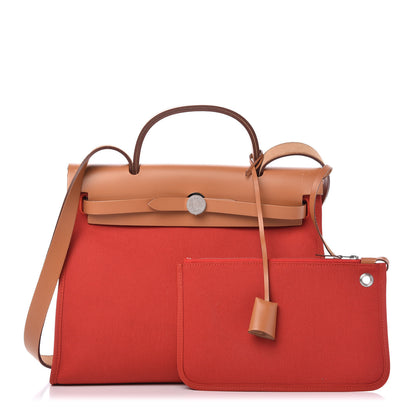 Hermes Vache Hunter Toile Herbag Zip 31 PM Rouge Tomate Natural 1 of 10