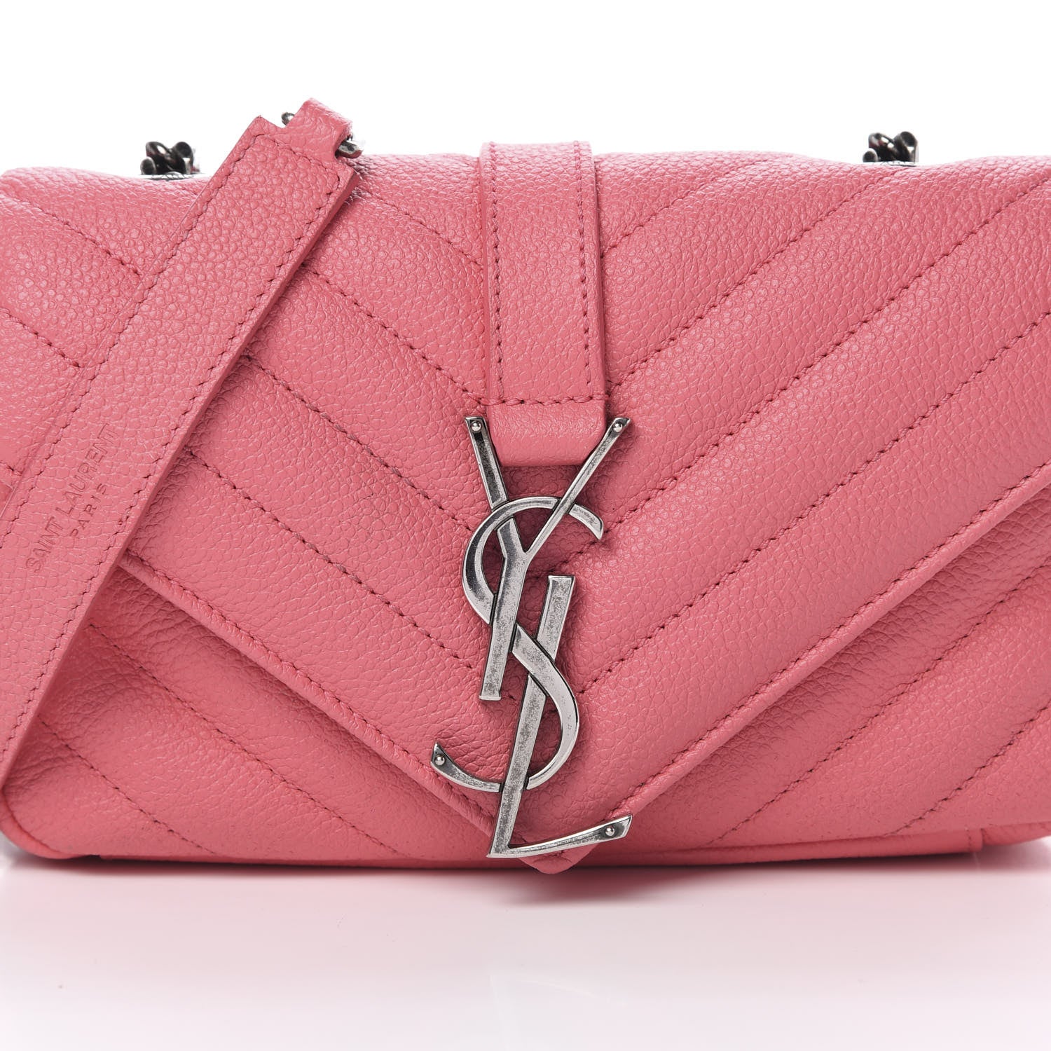 Saint Laurent Grained Calfskin Matelassé Chevron Monogram Classic Baby Chain Bag Rose Dark 8 of 14