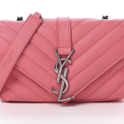 Saint Laurent Grained Calfskin Matelassé Chevron Monogram Classic Baby Chain Bag Rose Dark 8 of 14