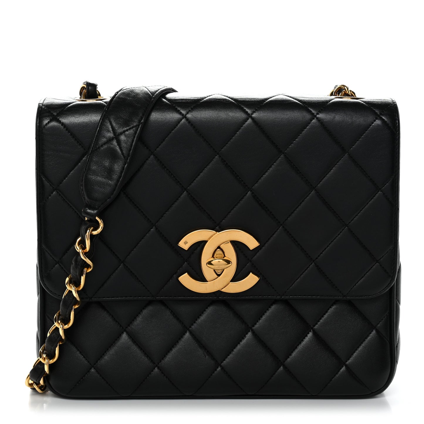 Lambskin Quilted Medium Single Flap Black