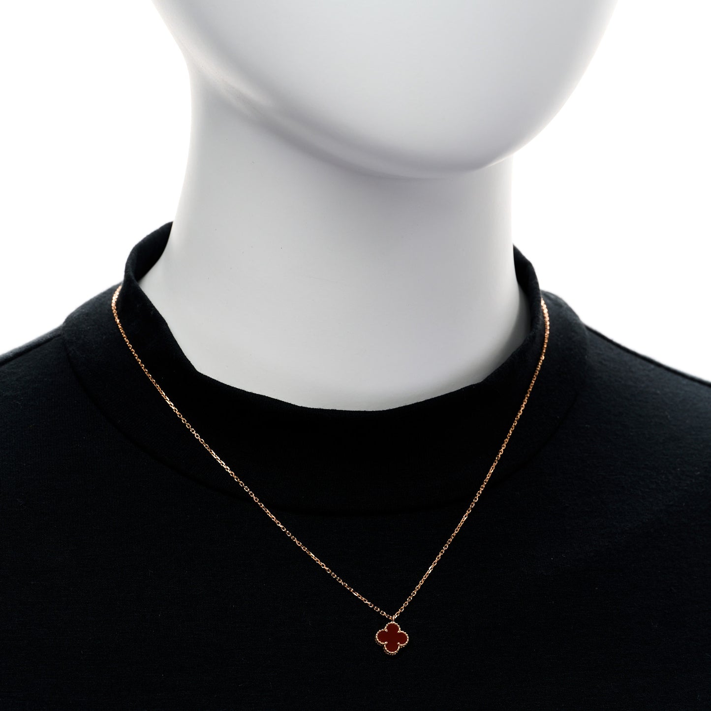 18K Rose Gold Carnelian Sweet Alhambra Pendant Necklace