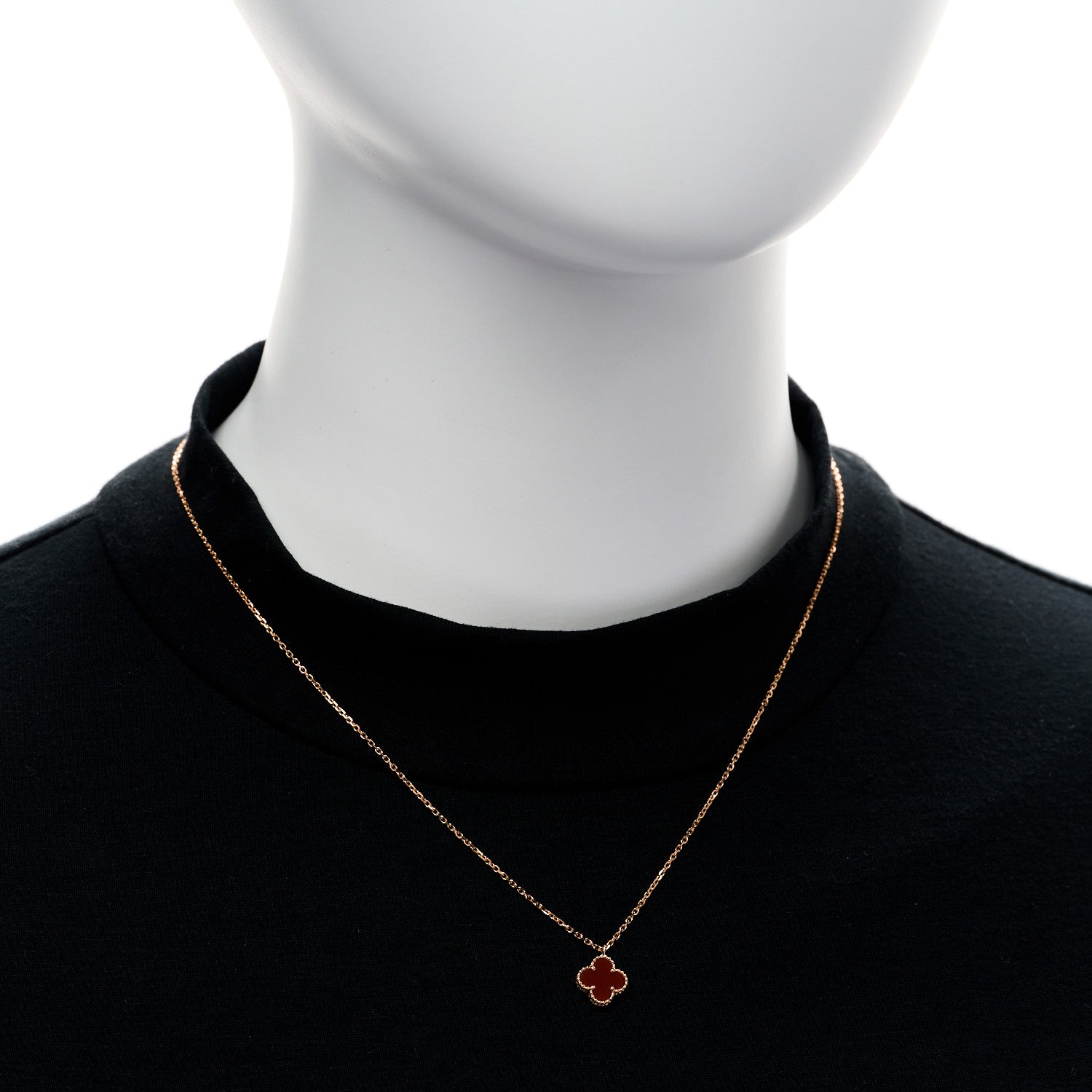 Van Cleef & Arpels 18K Rose Gold Carnelian Sweet Alhambra Pendant Necklace 2 of 6
