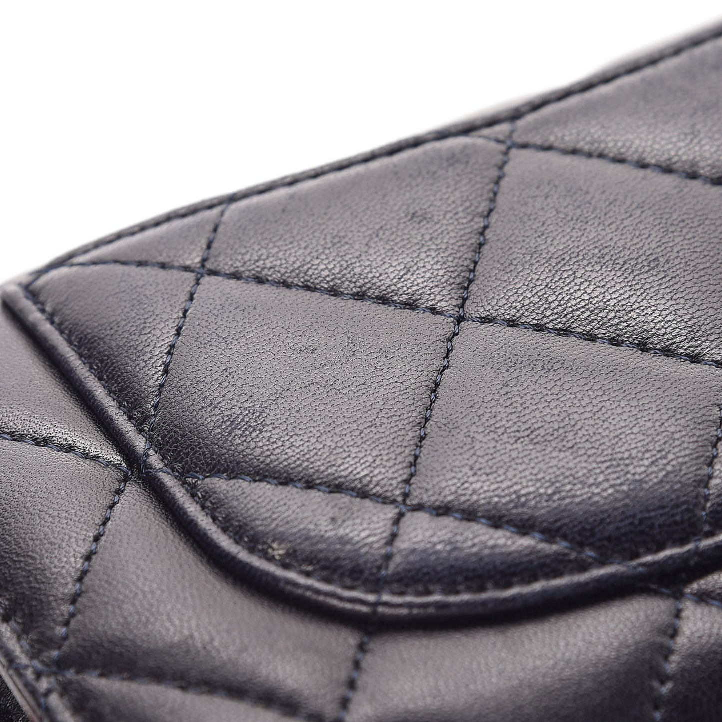 Lambskin Quilted Large Flap Wallet Navy