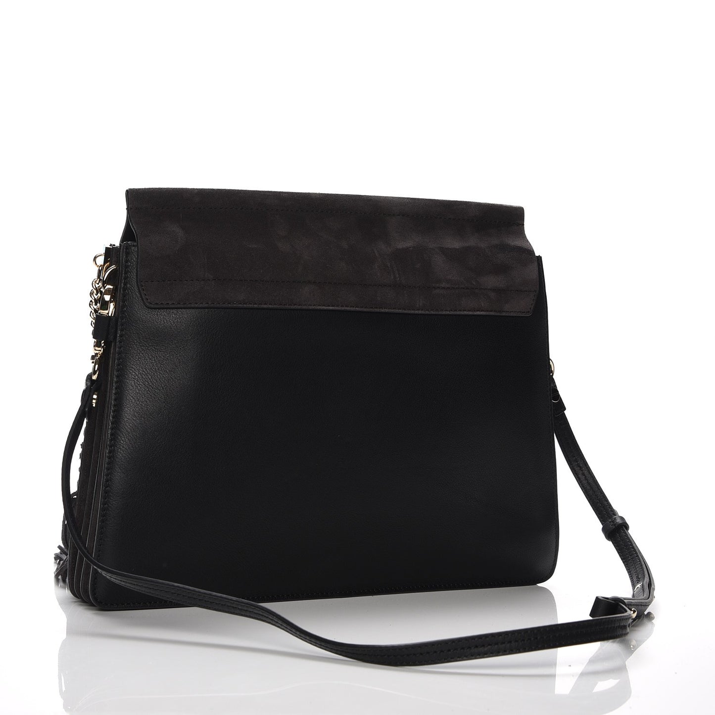 Calfskin Suede Medium Faye Tassel Shoulder Bag Black