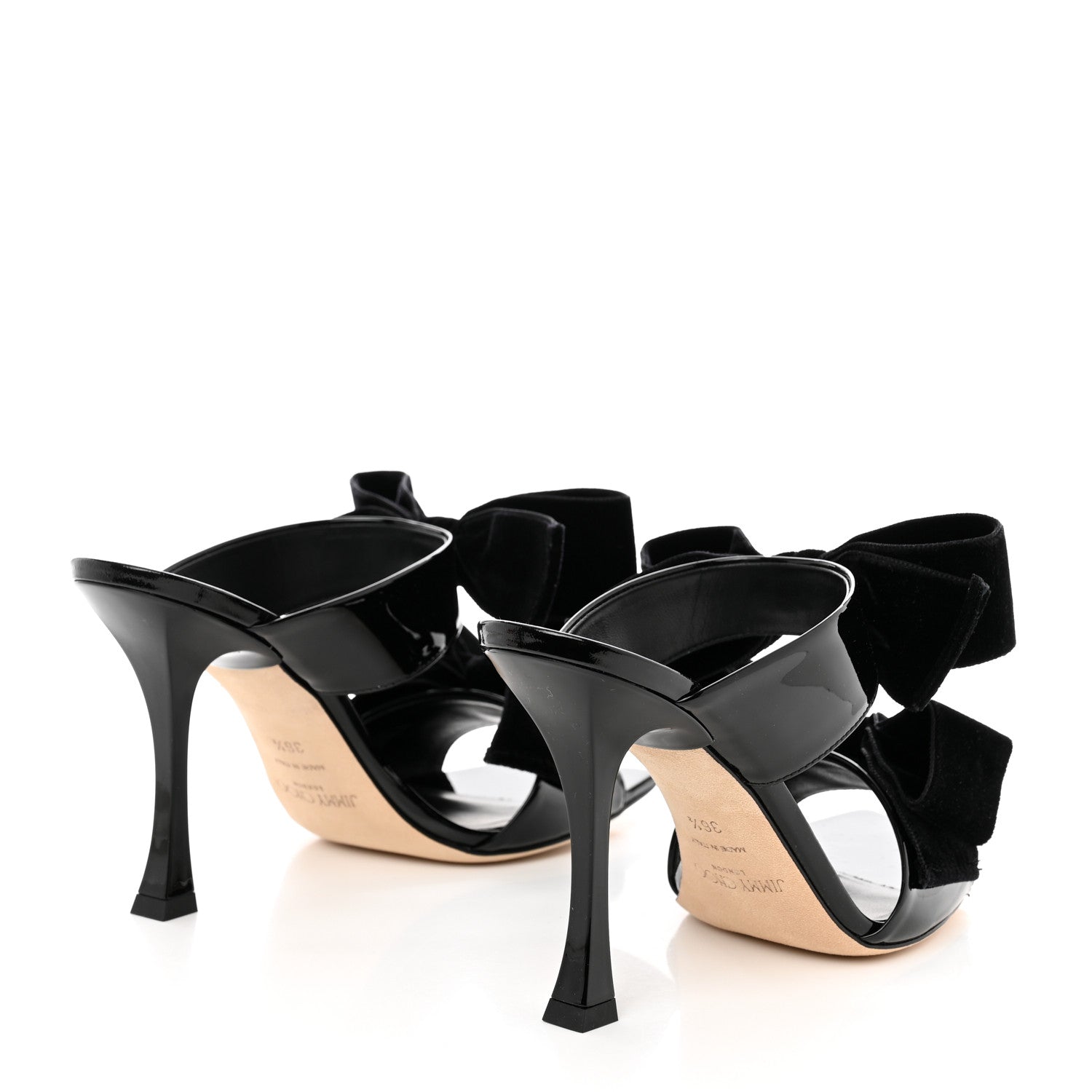 Jimmy Choo Patent Velvet Bow Mule Sandals 36.5 Black 4 of 8