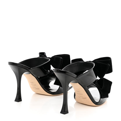Jimmy Choo Patent Velvet Bow Mule Sandals 36.5 Black 4 of 8