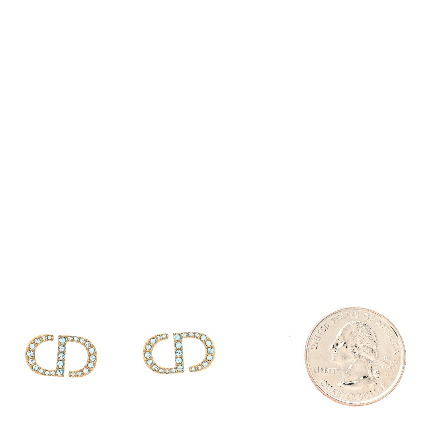 Christian Dior Crystal CD Earrings Blue Gold 2 of 5