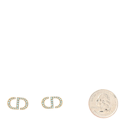 Christian Dior Crystal CD Earrings Blue Gold 2 of 5
