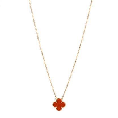 Van Cleef & Arpels 18K Yellow Gold Carnelian Vintage Alhambra Pendant Necklace 1 of 5