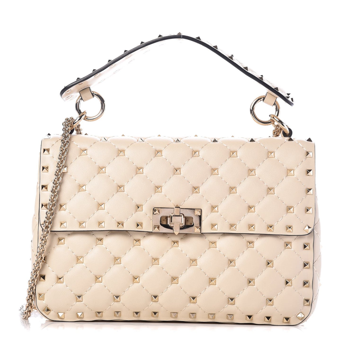 Nappa Medium Rockstud Spike Shoulder Bag Light Ivory